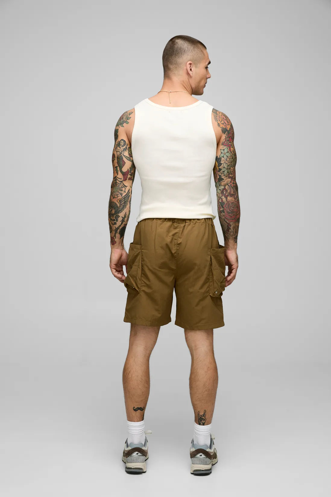 Elasticated Waist Relaxed Crinkle Nylon Cargo Shorts