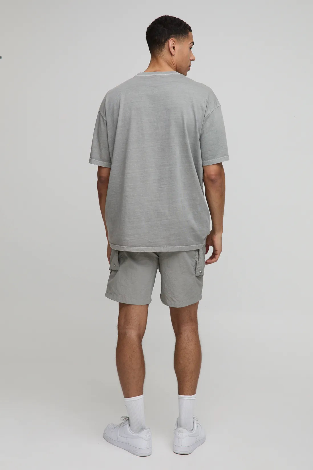 Elasticated Waist Relaxed Crinkle Nylon Cargo Shorts