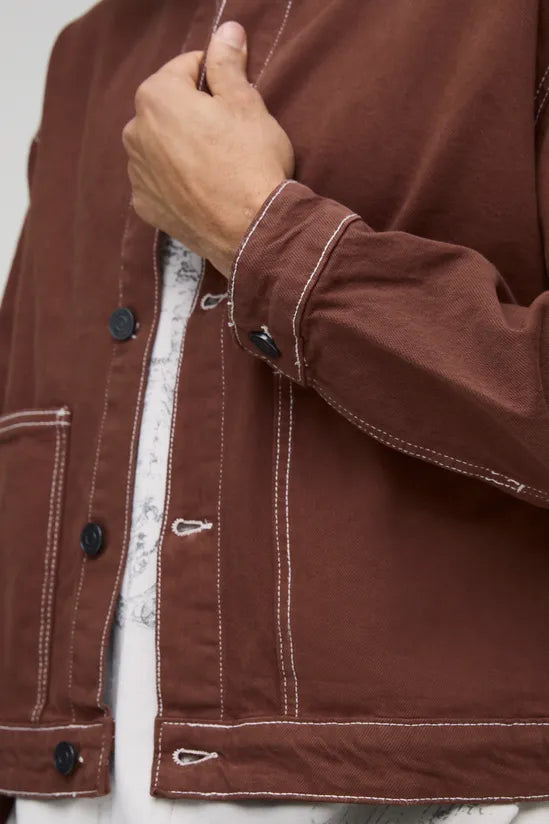 Boxy Harrington Contrast Stitch Denim Jacket