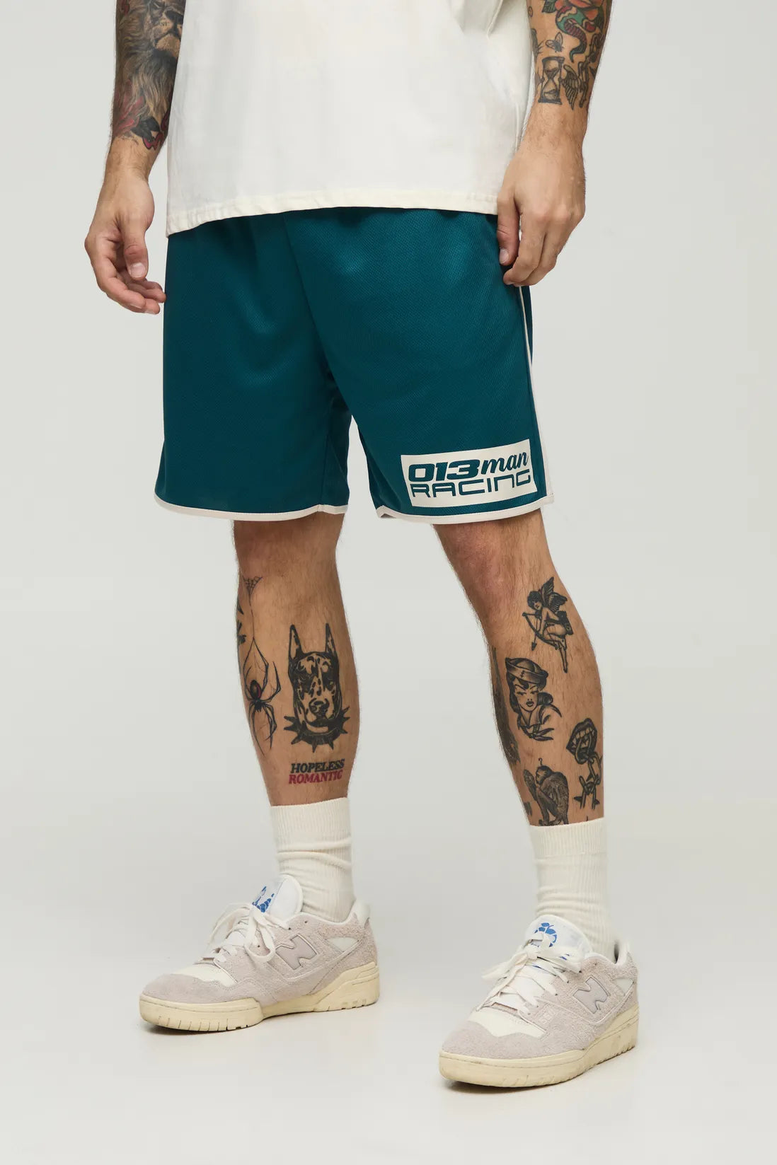 Oversized Man Racing Dropped Crotch Mesh Shorts