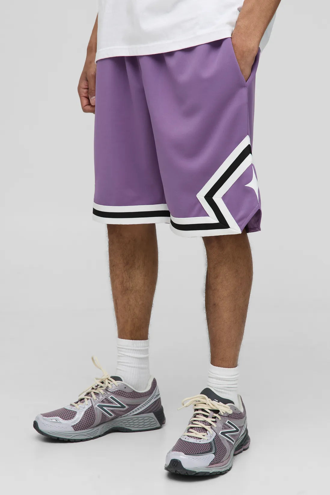 Mid Length Tape Detail Basketball Shorts
