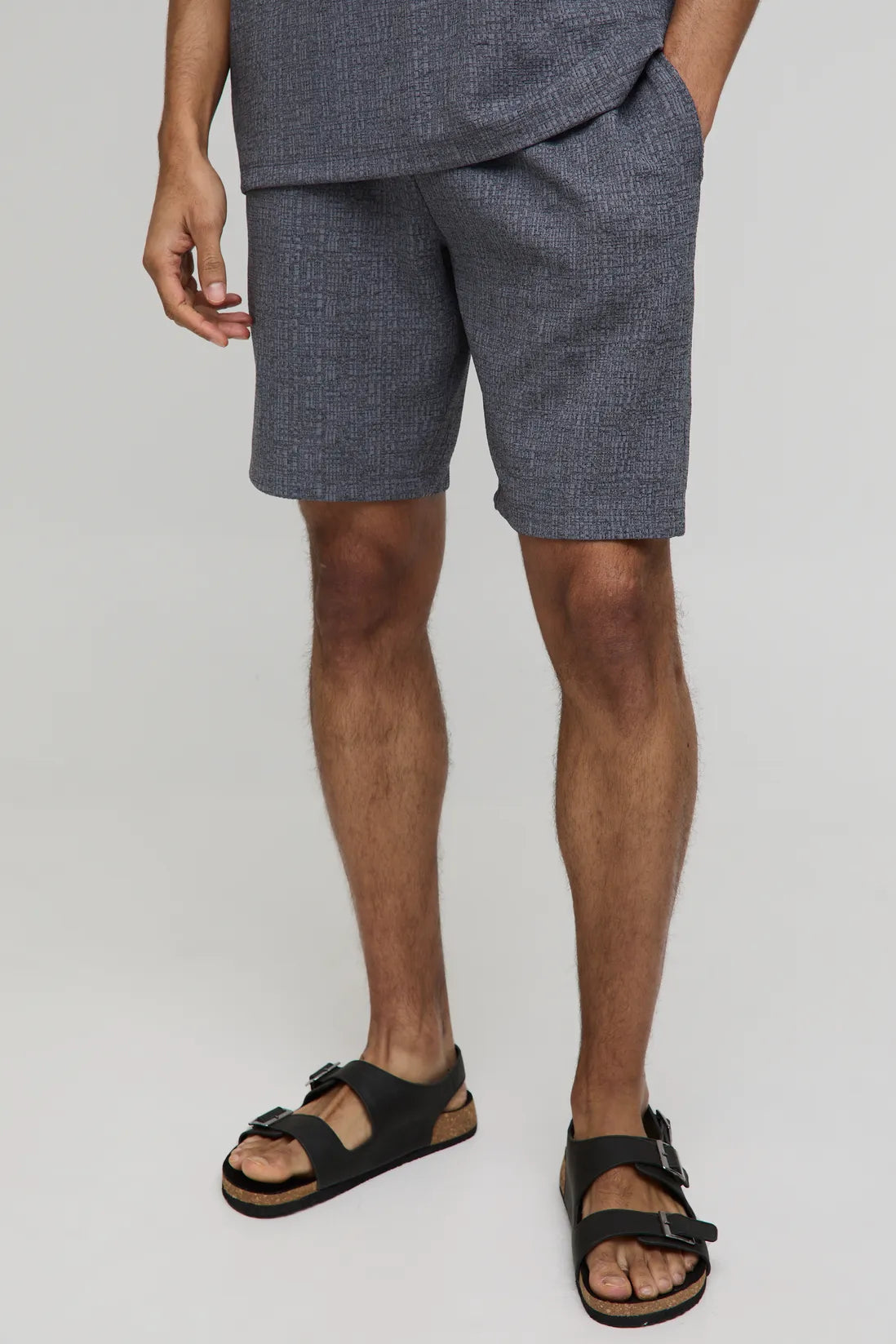 Relaxed Mid Length Textured Stripe Shorts