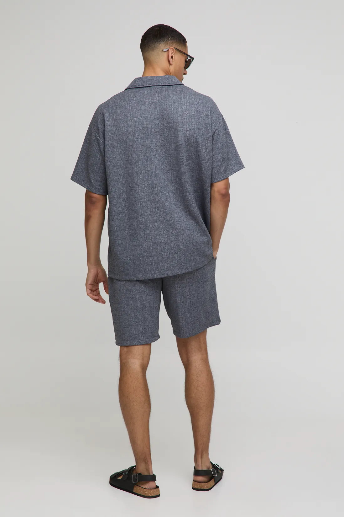 Relaxed Mid Length Textured Stripe Shorts