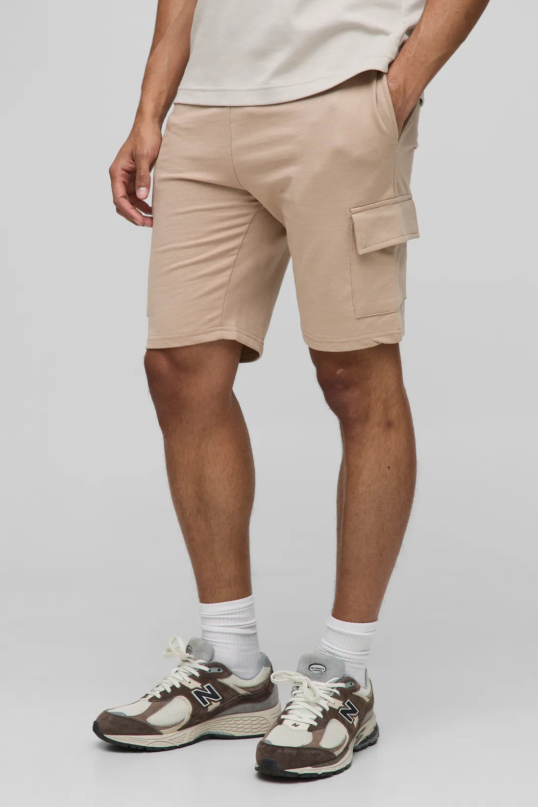 260GSM Loopback Basic Slim Fit Mid Length Cargo Shorts