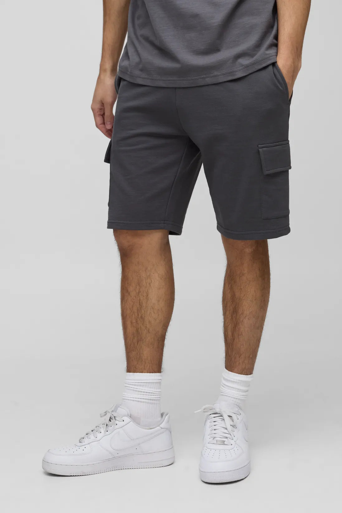 260GSM Loopback Basic Slim Fit Mid Length Cargo Shorts