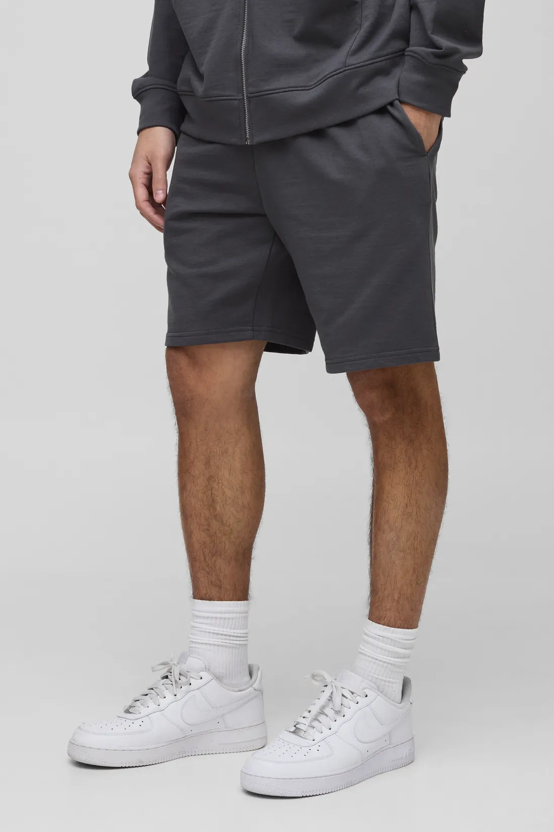 260GSM Loopback Basic Relaxed Fit Mid Length Shorts
