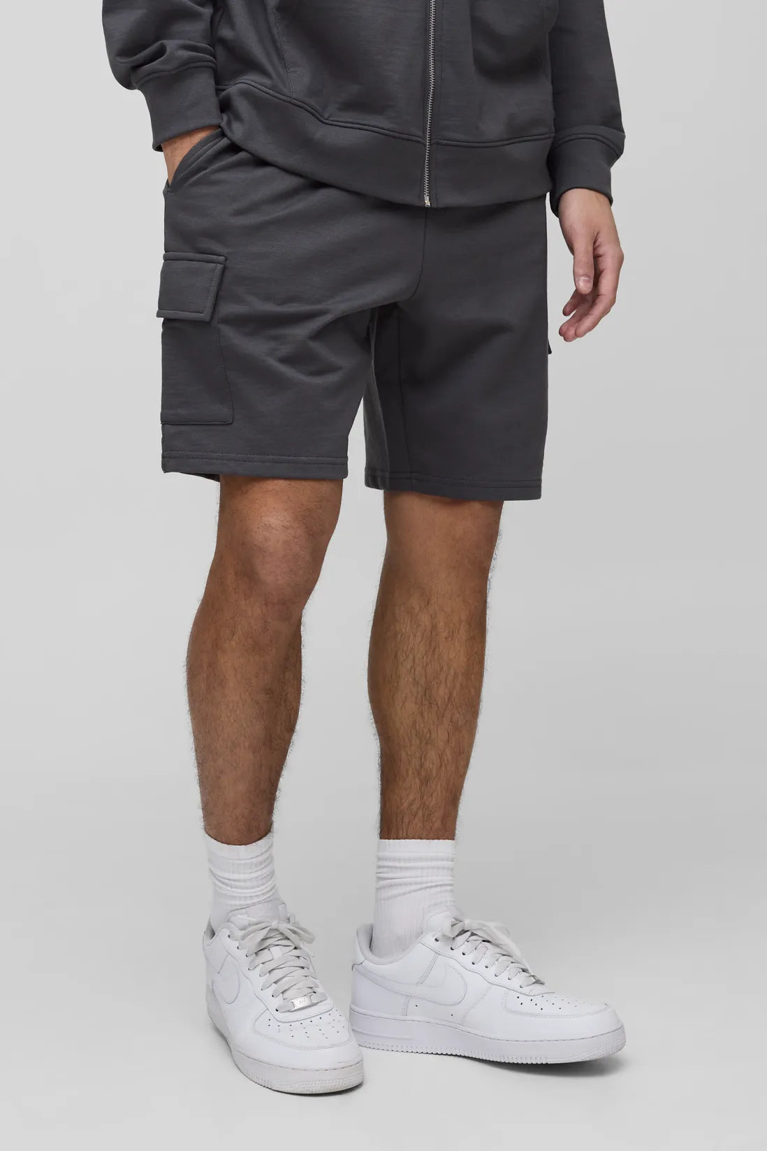 260GSM Loopback Basic Relaxed Fit Mid Length Cargo Shorts