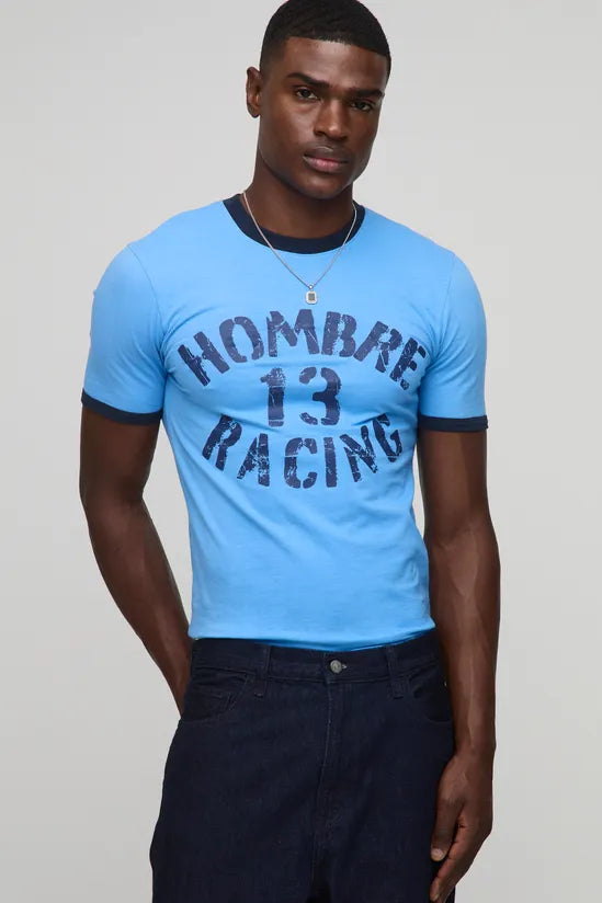 Muscle Fit Hombre Racing Ringer T-Shirt