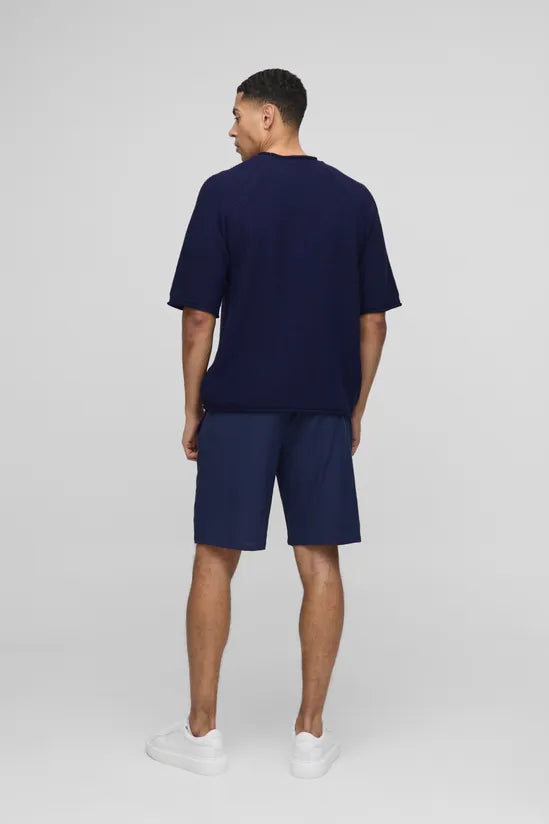 Regular Fit Waffle Raw Trim Knitted T-Shirt