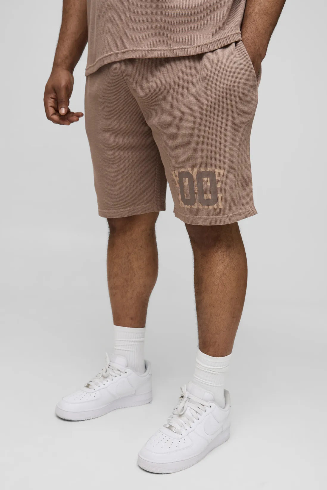 Plus Loose Fit Waffle Graphic Jersey Shorts