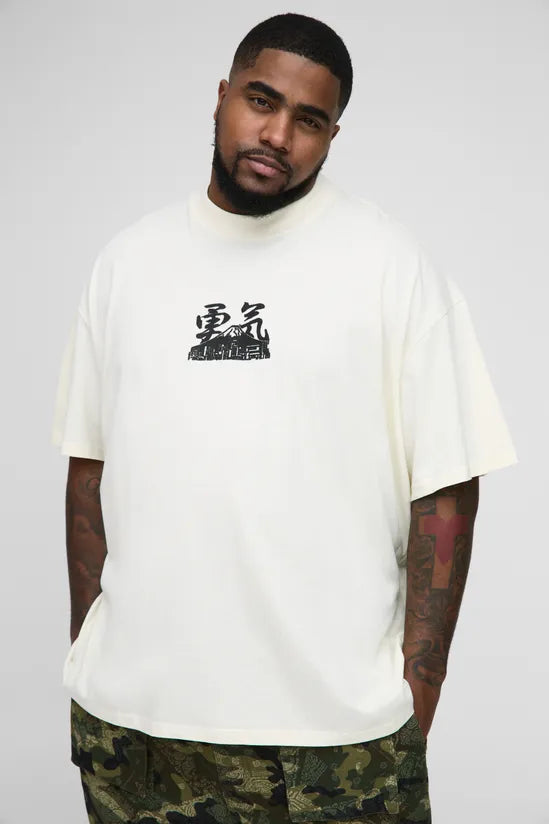 Plus Oversized Extended Neck Volcano Graphic T-shirt