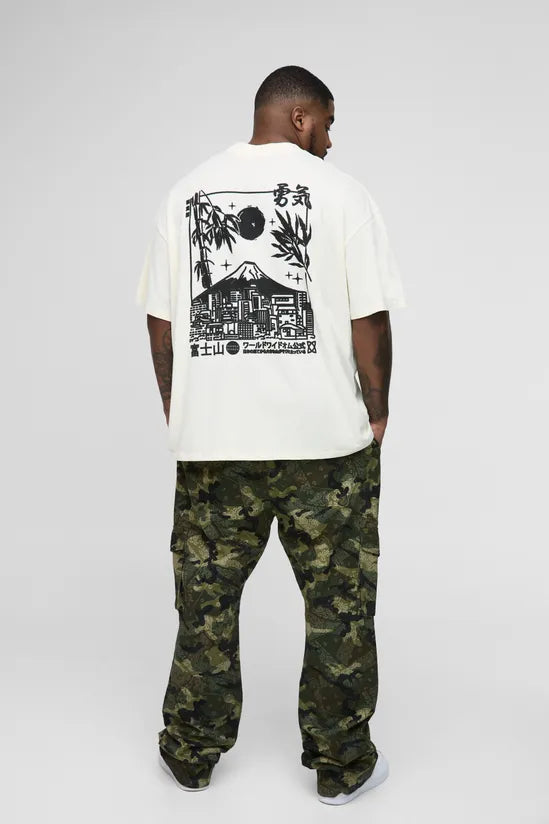 Plus Oversized Extended Neck Volcano Graphic T-shirt