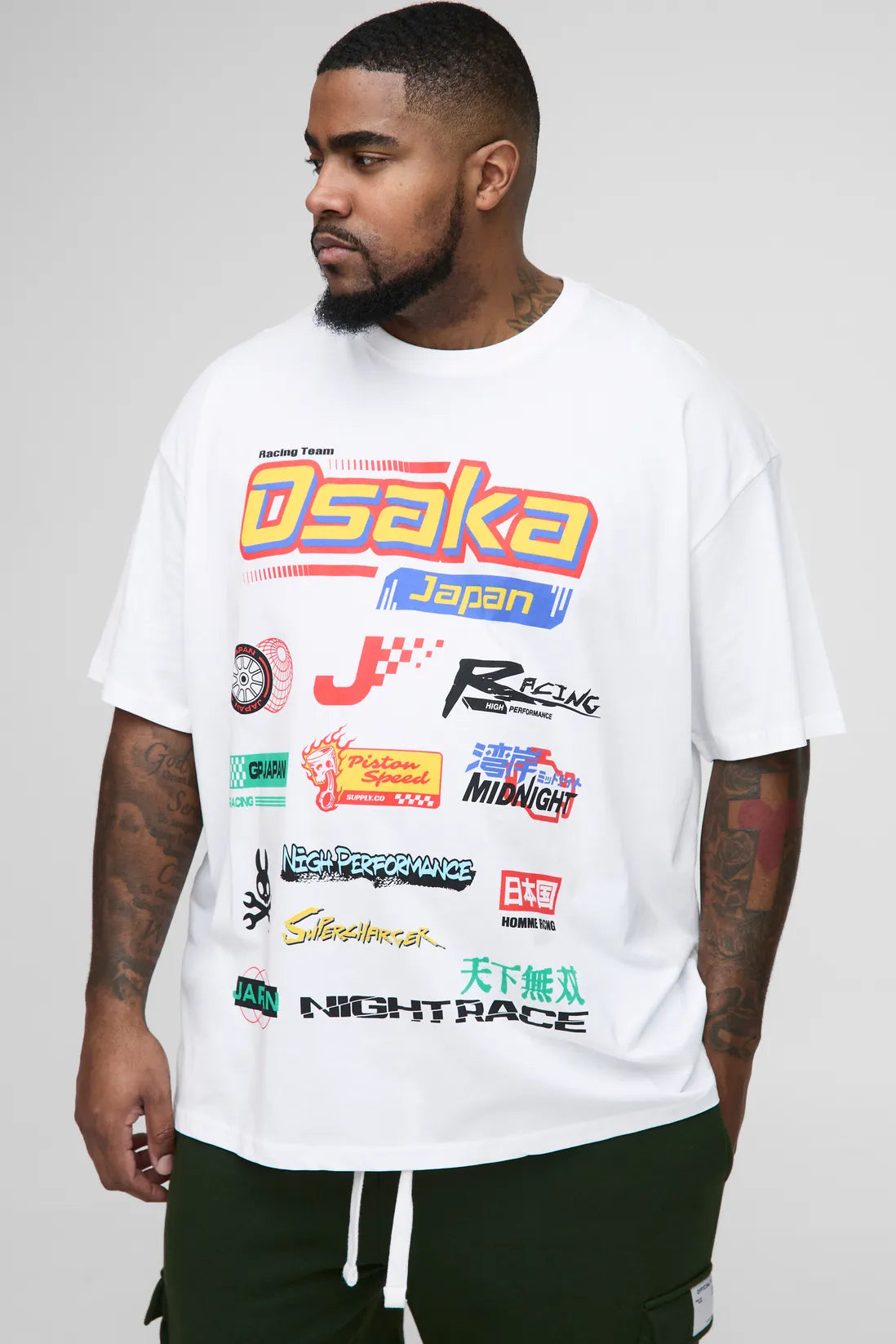Plus Oversized Japan Moto Badge Print T-Shirt