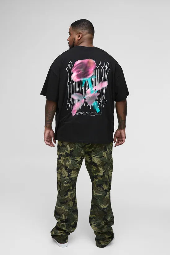 Plus Oversized Gothic Rose Print T-Shirt