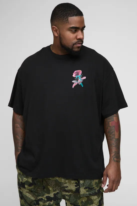 Plus Oversized Gothic Rose Print T-Shirt