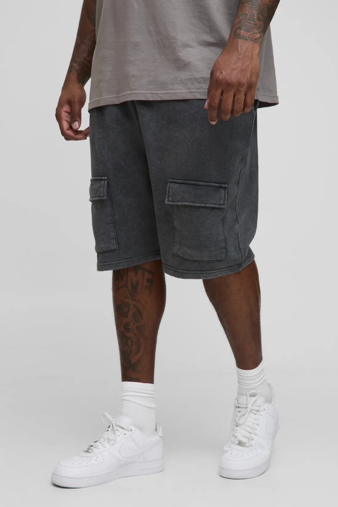 Plus Loose Fit Cargo Acid Wash Jersey Shorts