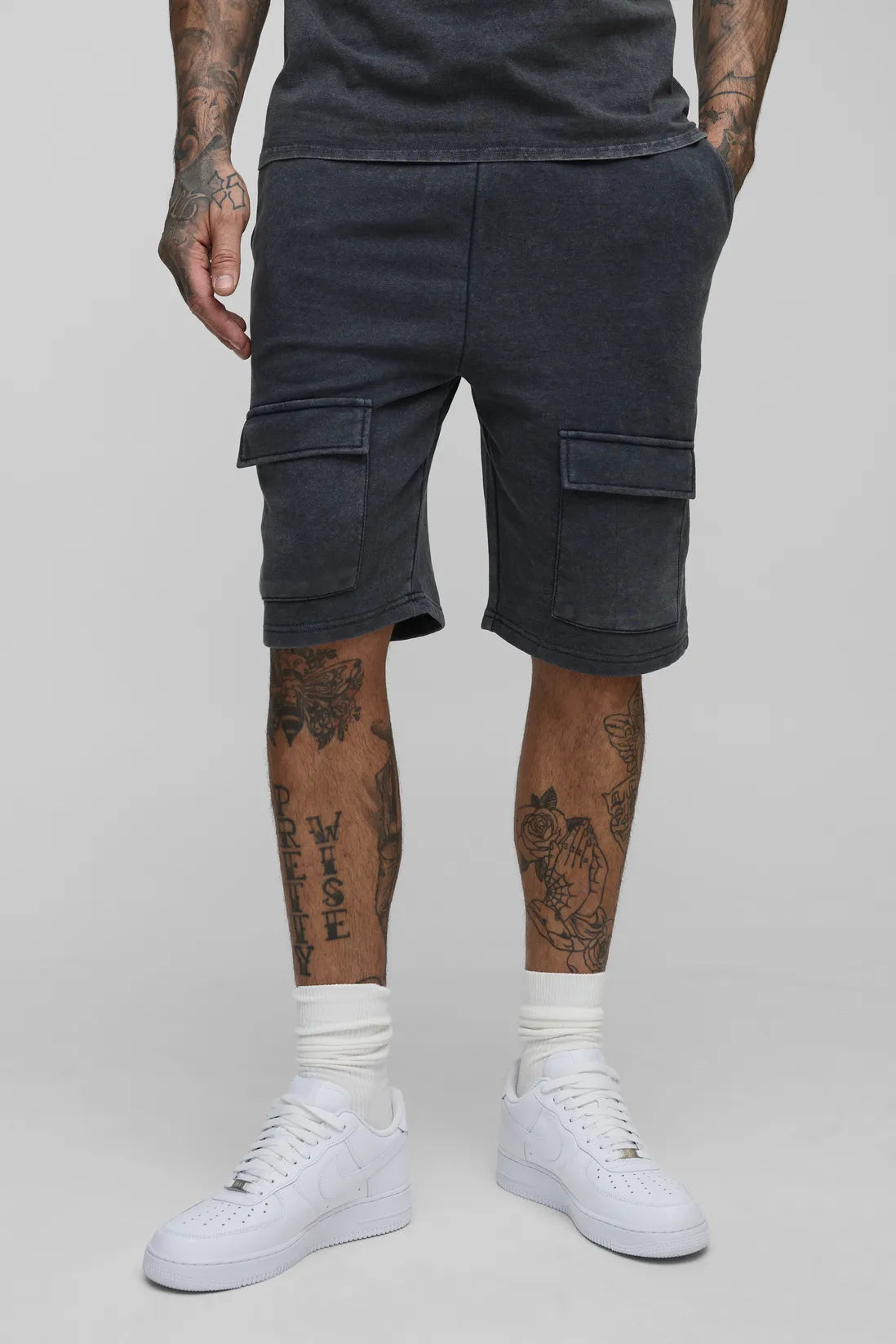 Tall Loose Fit Cargo Acid Wash Jersey Shorts