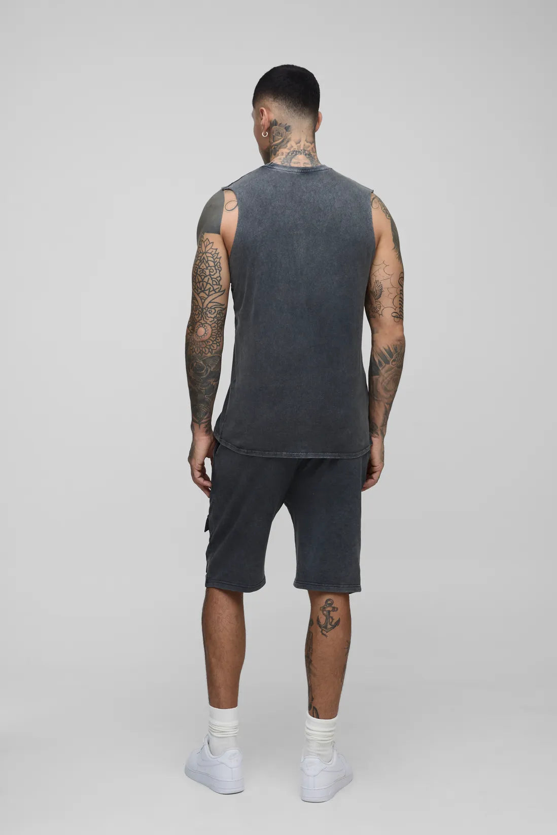 Tall Loose Fit Cargo Acid Wash Jersey Shorts