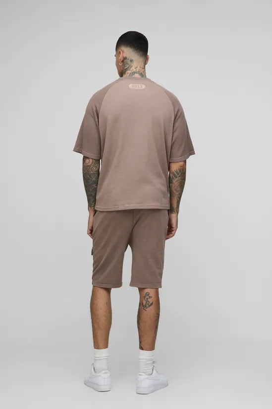Tall Loose Fit Cargo Acid Wash Jersey Shorts