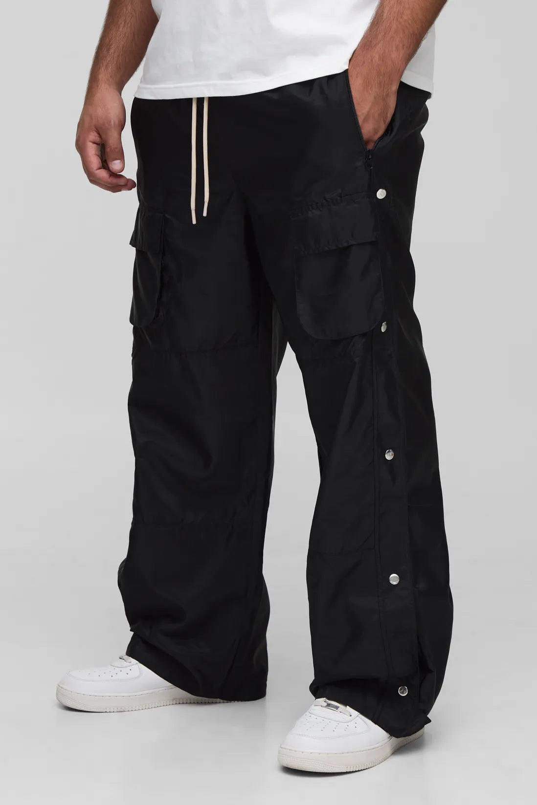 Plus Popper Side Elasticated Waist Relaxed Cargo Trousers