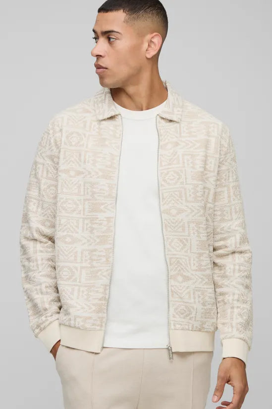 Jacquard Aztec Harrington Jacket