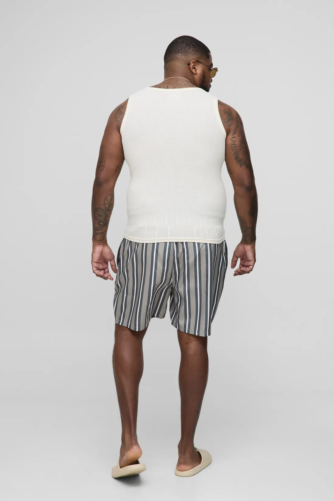 Plus Mid Length Stripe Swim Shorts