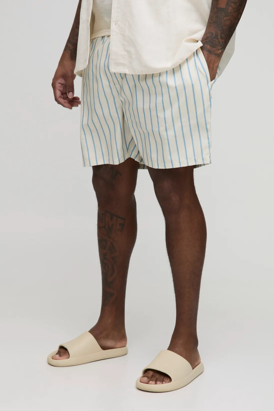 Plus Mid Length Stripe Swim Shorts