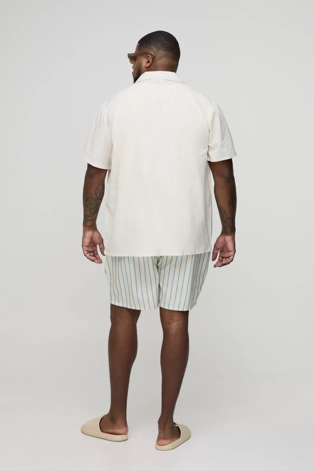 Plus Mid Length Stripe Swim Shorts