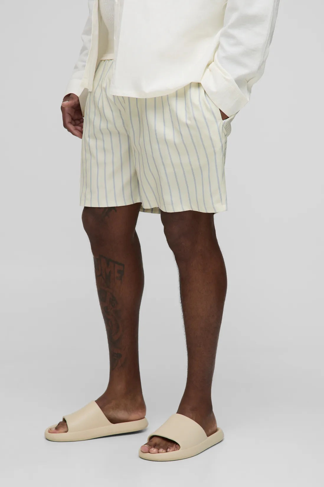 Plus Mid Length Stripe Swim Shorts