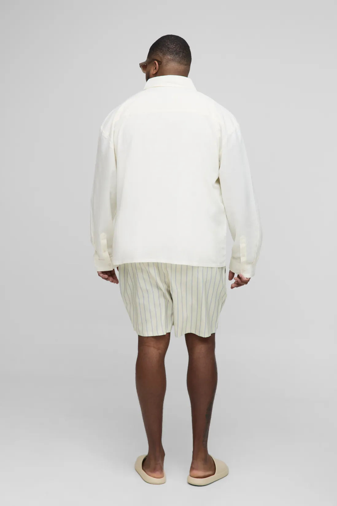 Plus Mid Length Stripe Swim Shorts
