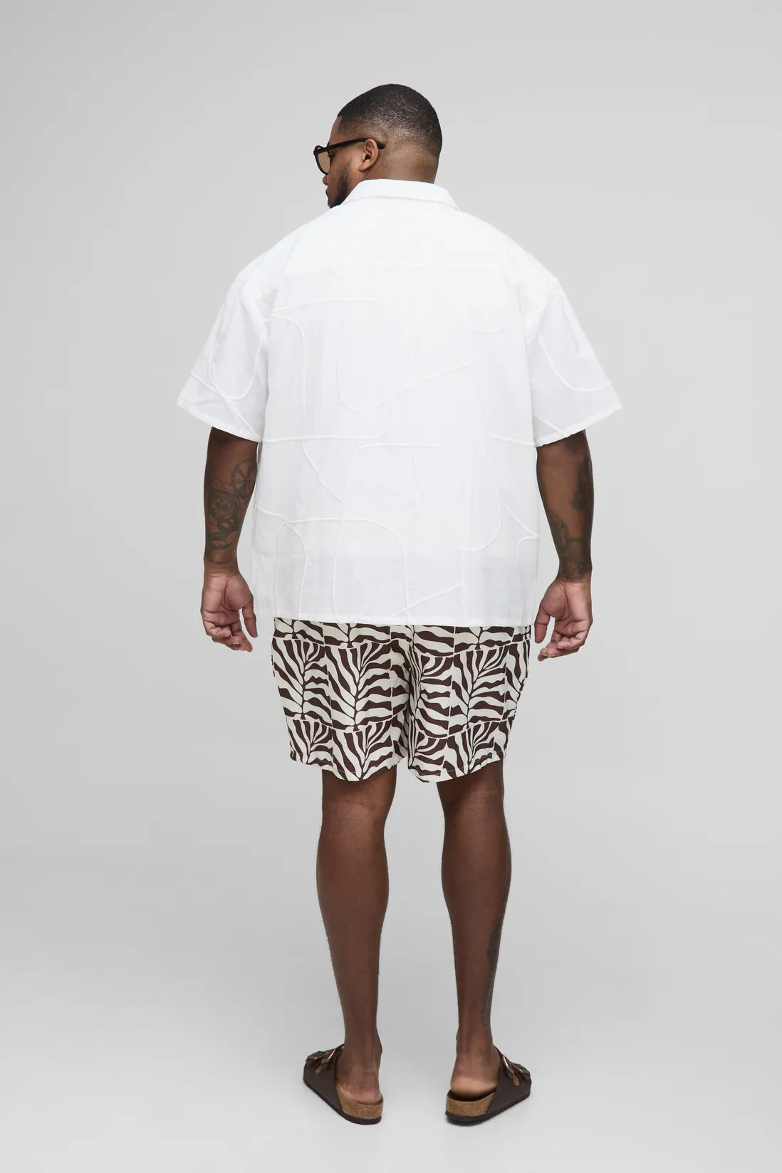Plus Mid Length Regular Fit Palm Print Swim Shorts