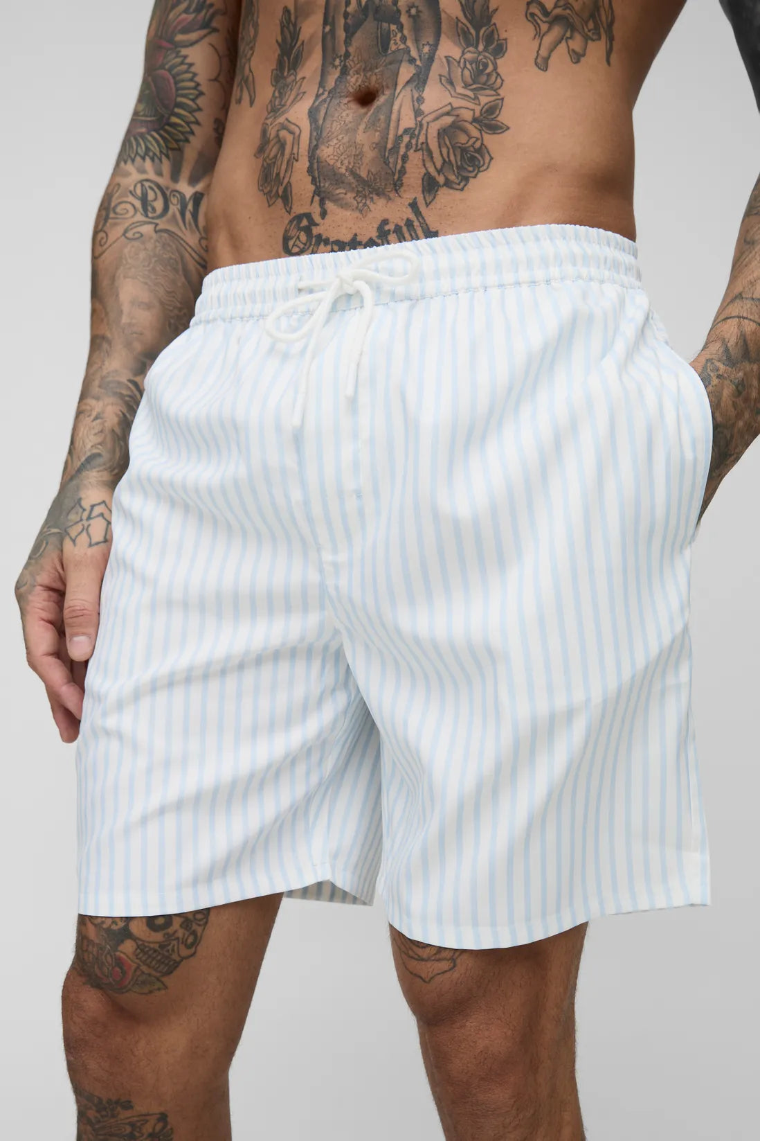 Tall Mid Length Stripe Swim Shorts