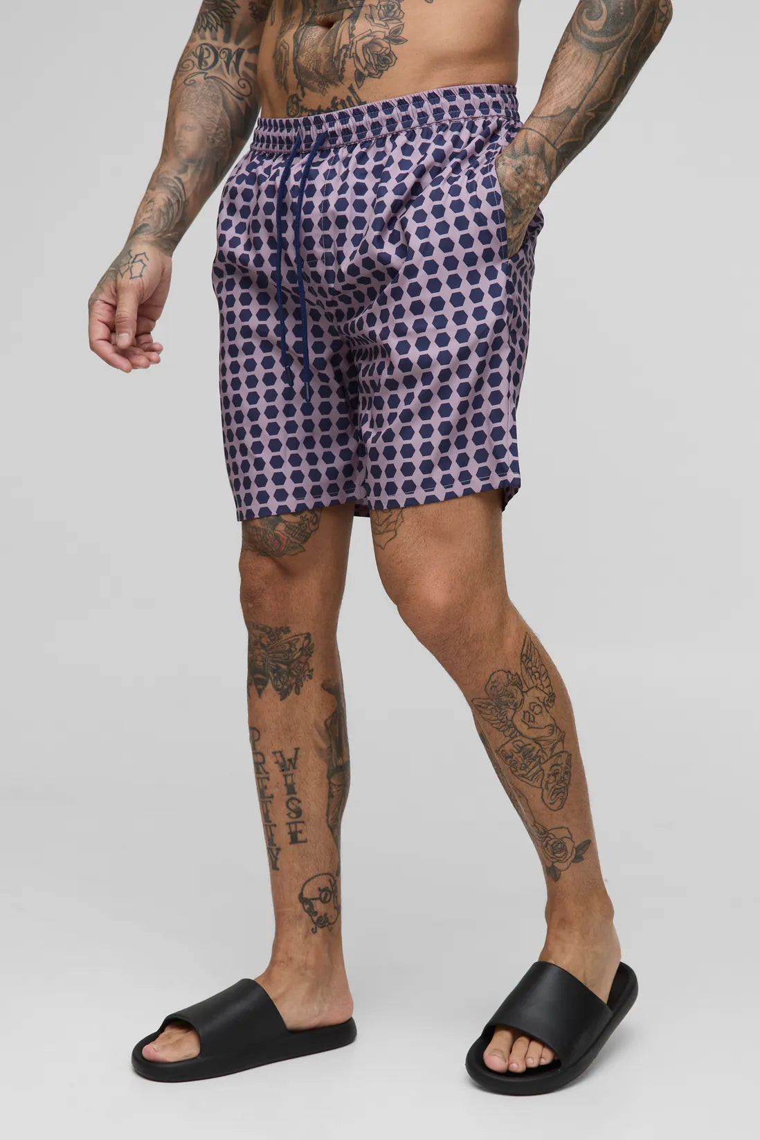 Tall Mid Length Check Swim Shorts