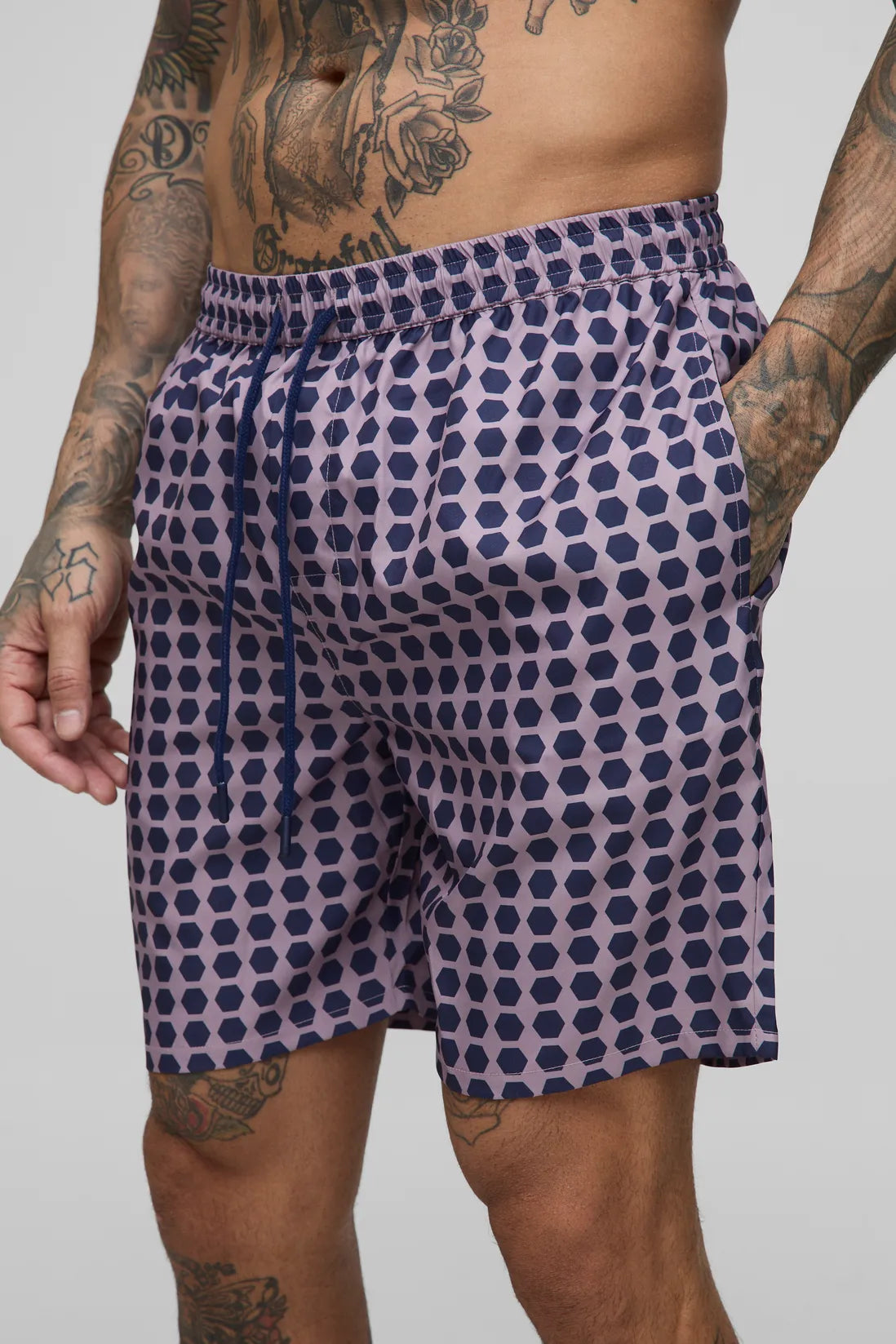 Tall Mid Length Check Swim Shorts