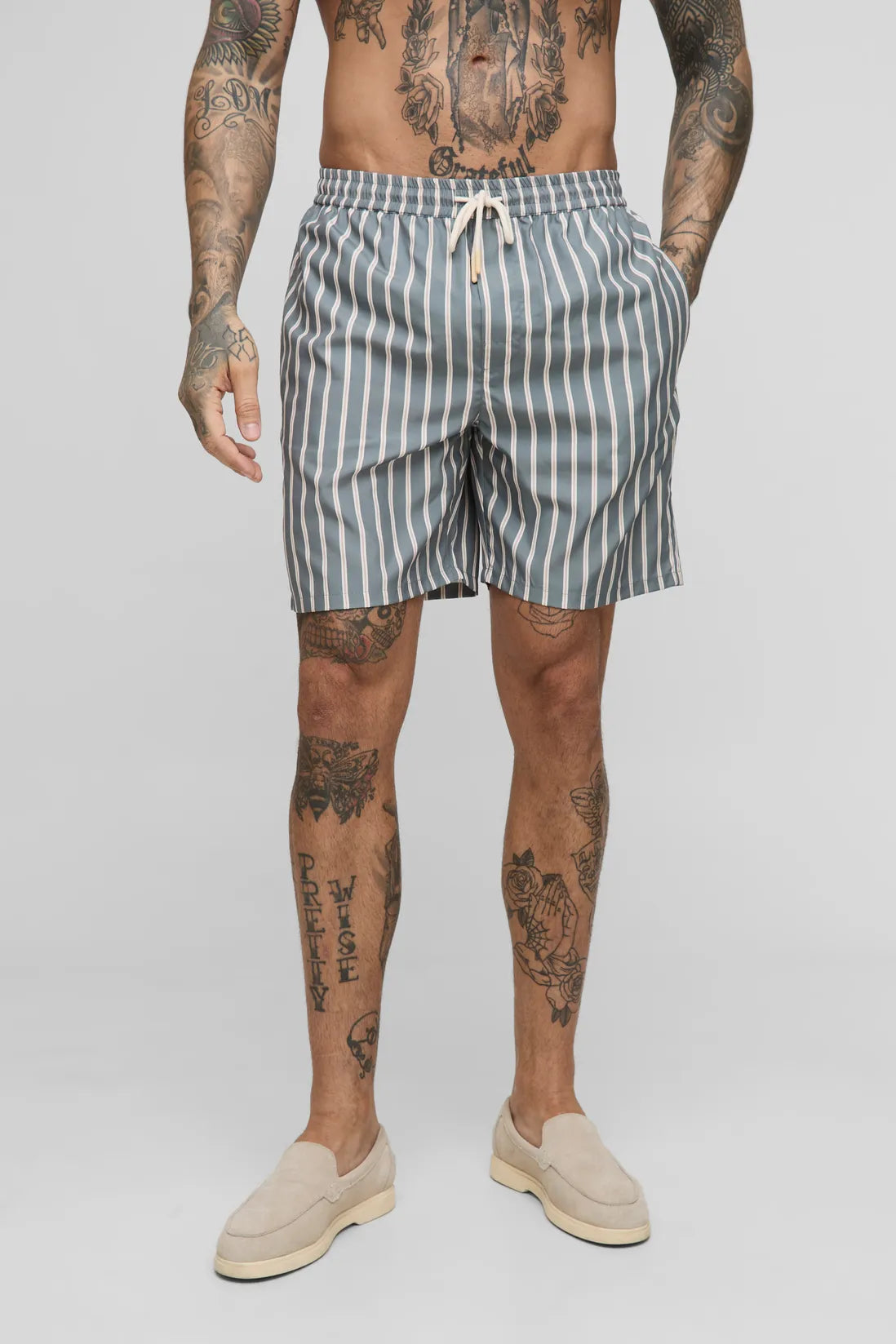 Tall Mid Length Stripe Swim Short