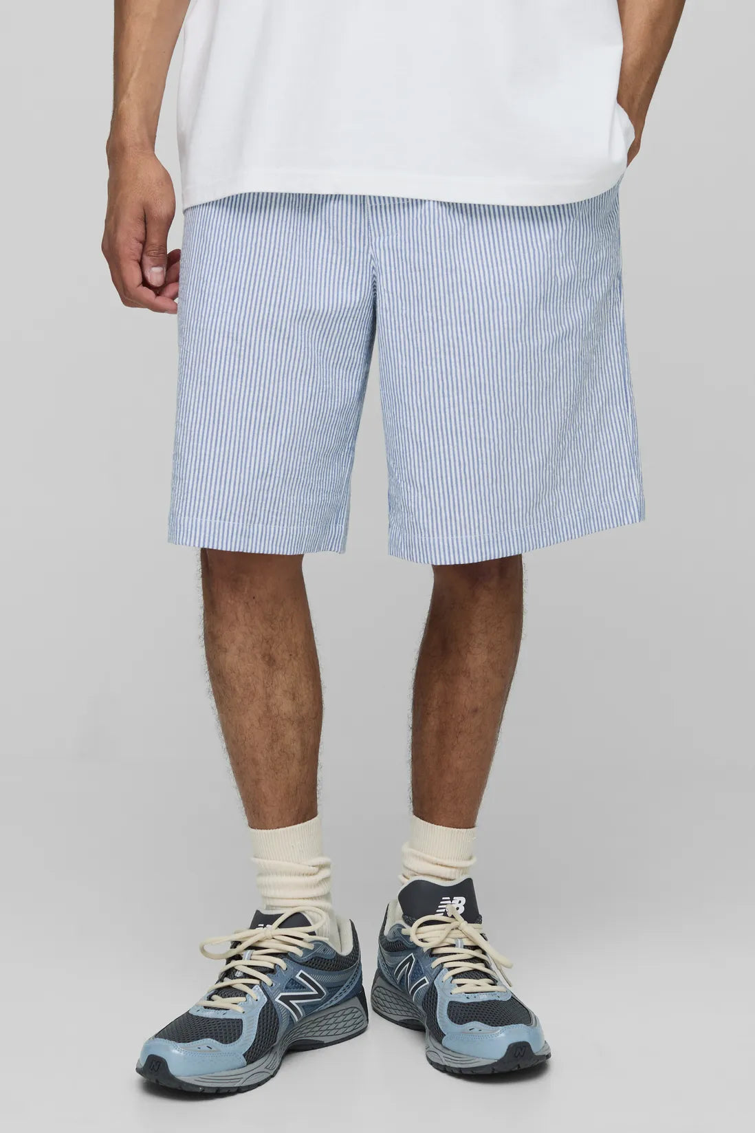 Elasticated Baggy Striped Seersucker Shorts