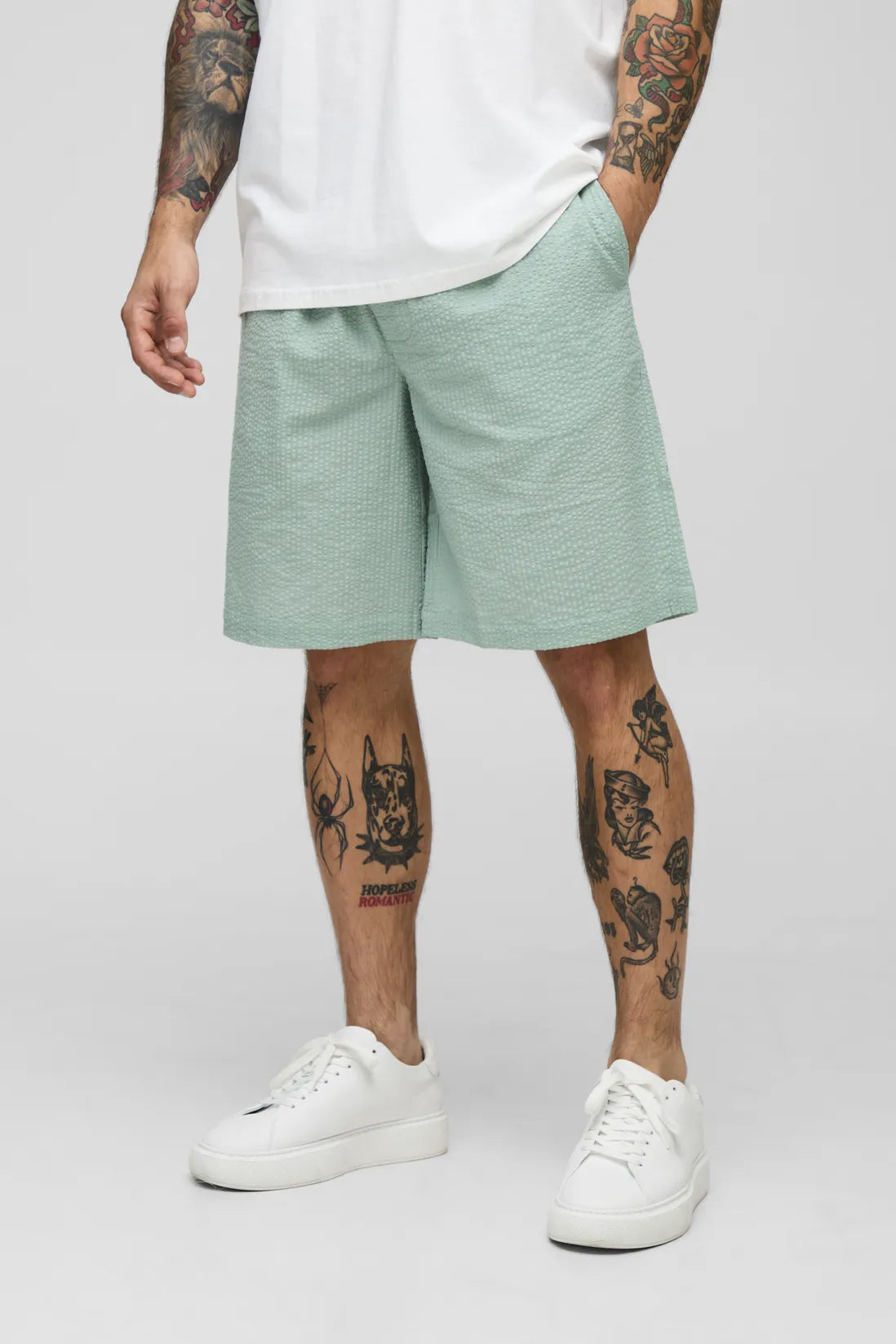 Elasticated Baggy Plain Seersucker Shorts