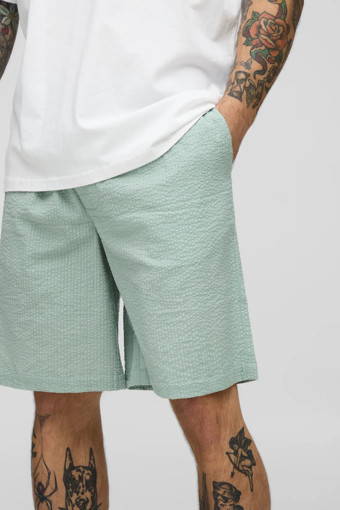 Elasticated Baggy Plain Seersucker Shorts