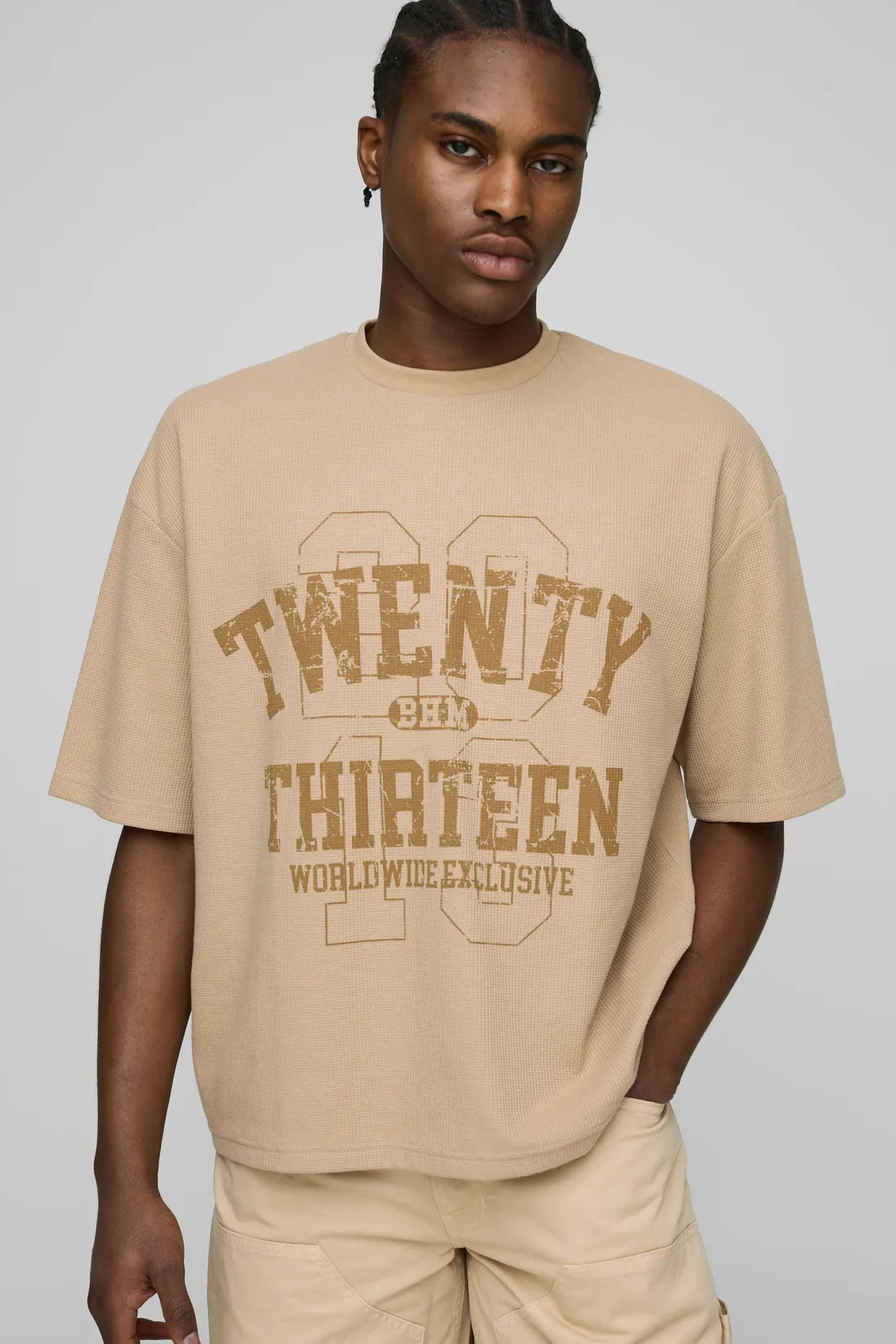 Oversized Boxy Waffle Varsity Printed T-Shirt