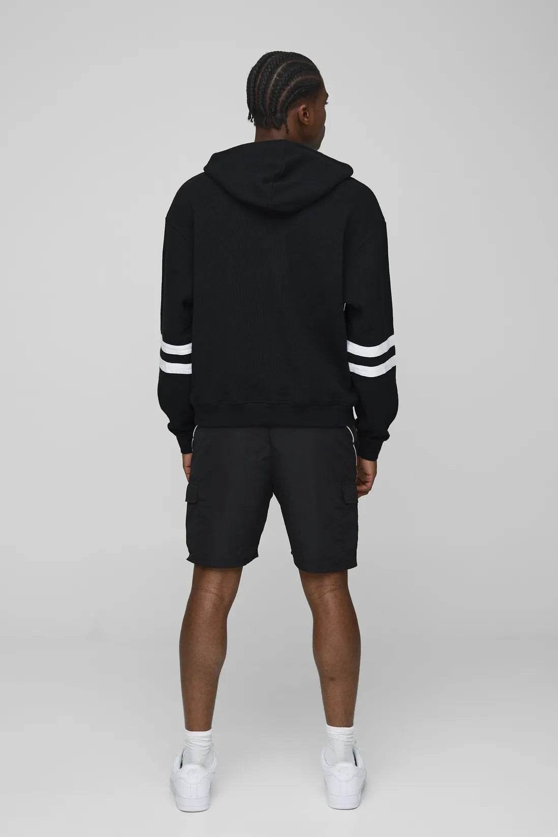 Elasticated Waist Nylon Colourblock Slim Fit Mid Length Shorts