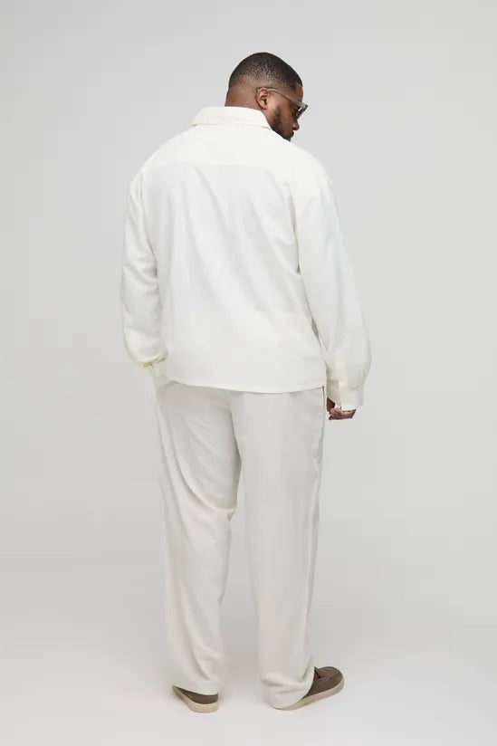 Plus Linen Look Elasticated Waist Straight Leg Trousers