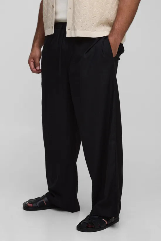 Plus Linen Look Elasticated Waist Baggy Trousers