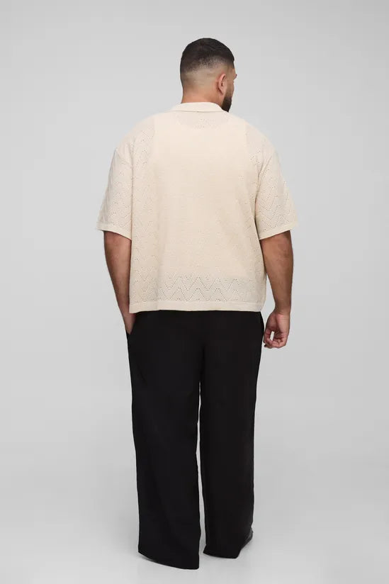 Plus Linen Look Elasticated Waist Baggy Trousers