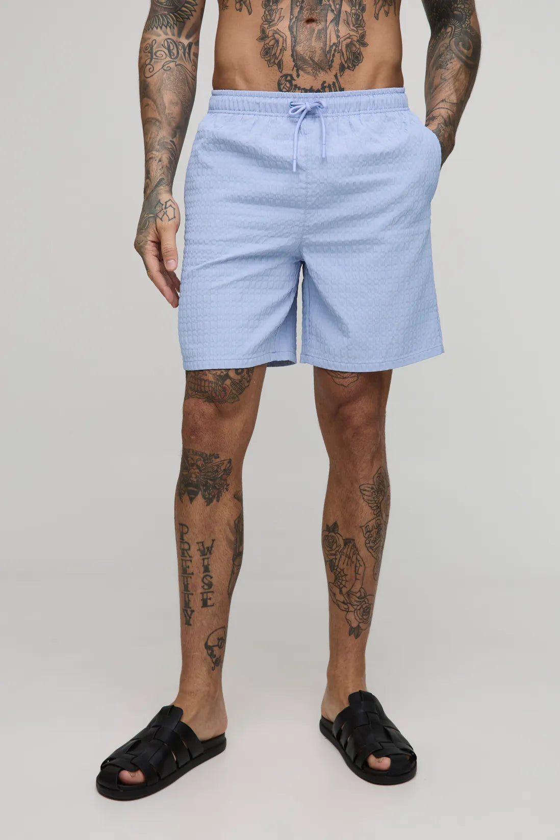 Tall Seersucker Check Mid Length Swim Short