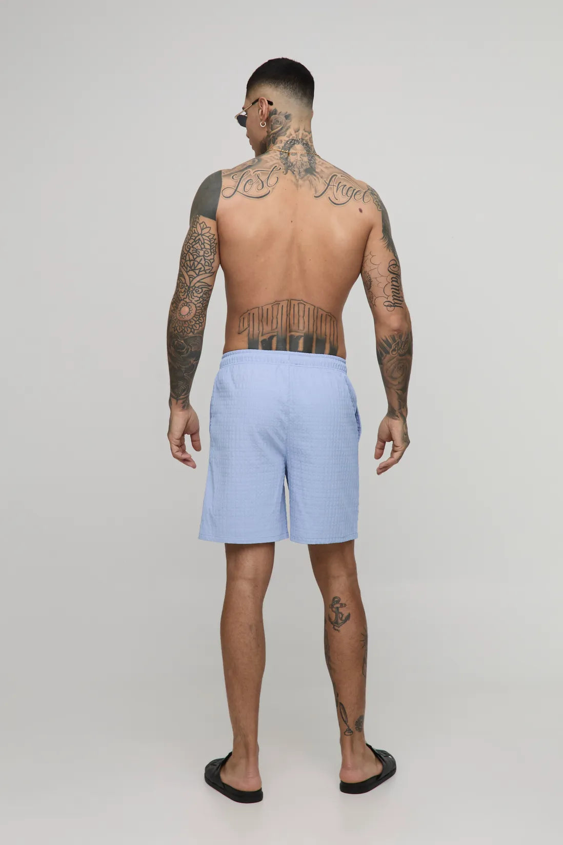 Tall Seersucker Check Mid Length Swim Short