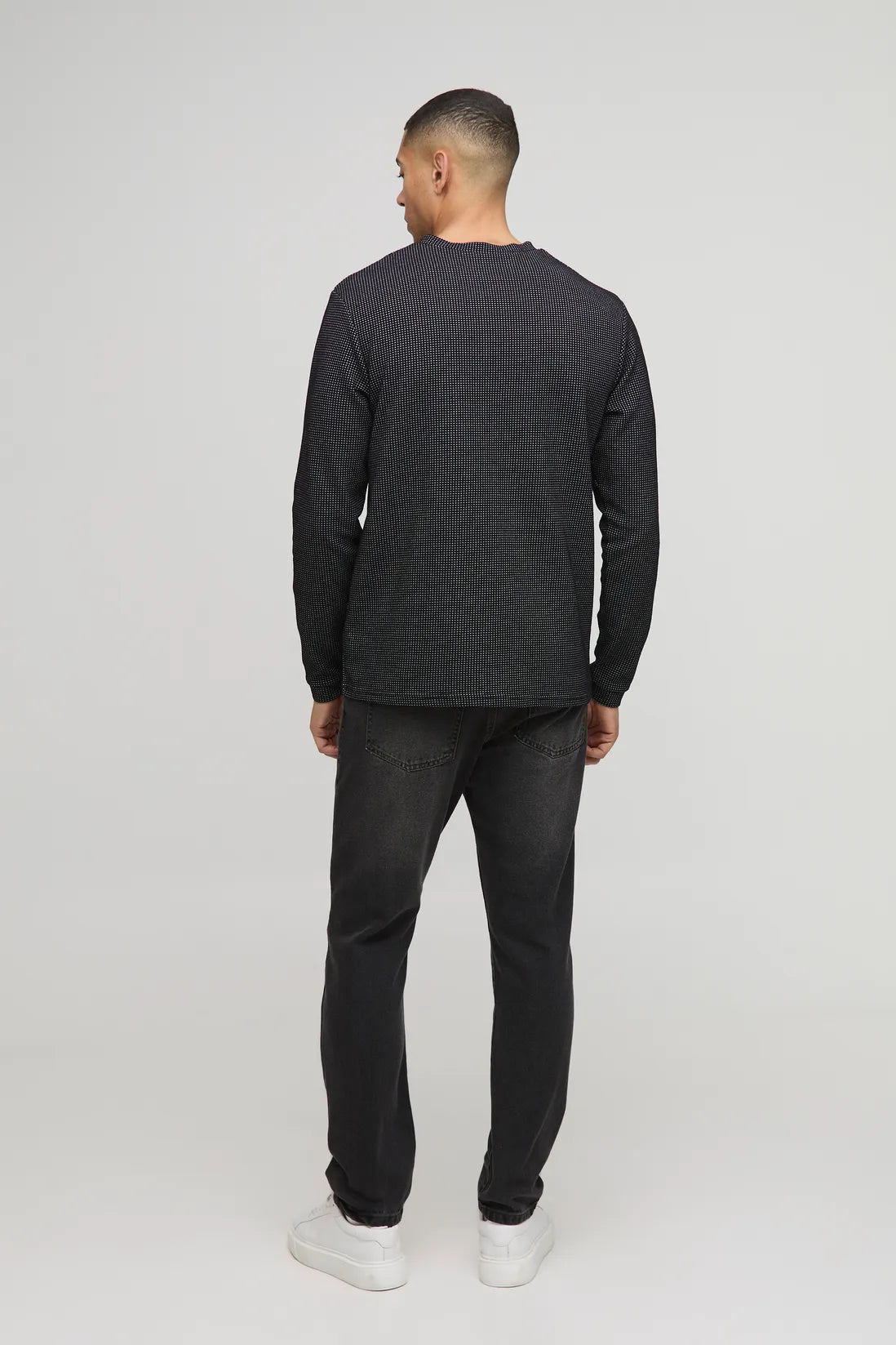 Regular Fit Long Sleeve Contrast Waffle Button Neck T-Shirt