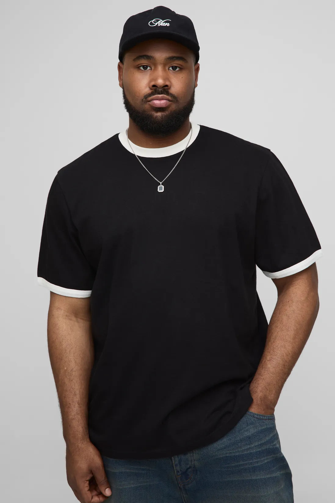 Plus Ringer Crew Neck Regular Fit T-Shirt
