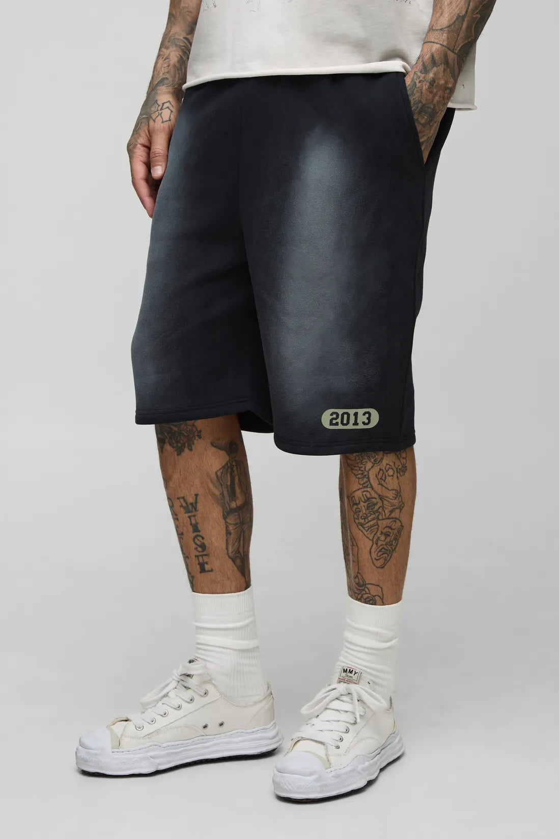 Tall Loose Fit Spray Wash Print Jersey Shorts