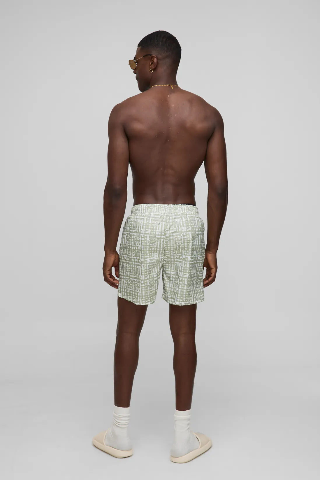 Check Stripe Printed Mid Length Swim Short
