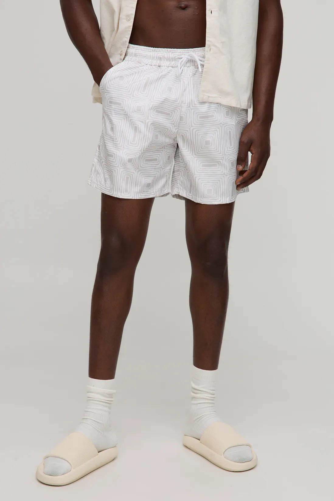 Pattern Printed Mid Length Swim Short